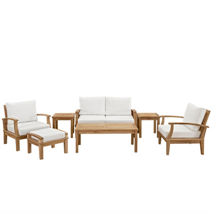 Marina 7 Piece Outdoor Patio Teak Set by Modway in Natural White