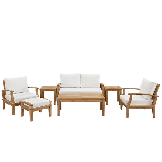 Marina 7 Piece Outdoor Patio Teak Set by Modway in Natural White