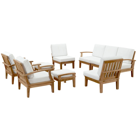 Marina 9 Piece Outdoor Patio Teak Set by Modway in Natural White