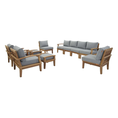 Marina 10 Piece Outdoor Patio Teak Set by Modway in Natural Gray