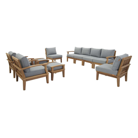 Marina 10 Piece Outdoor Patio Teak Set by Modway in Natural Gray