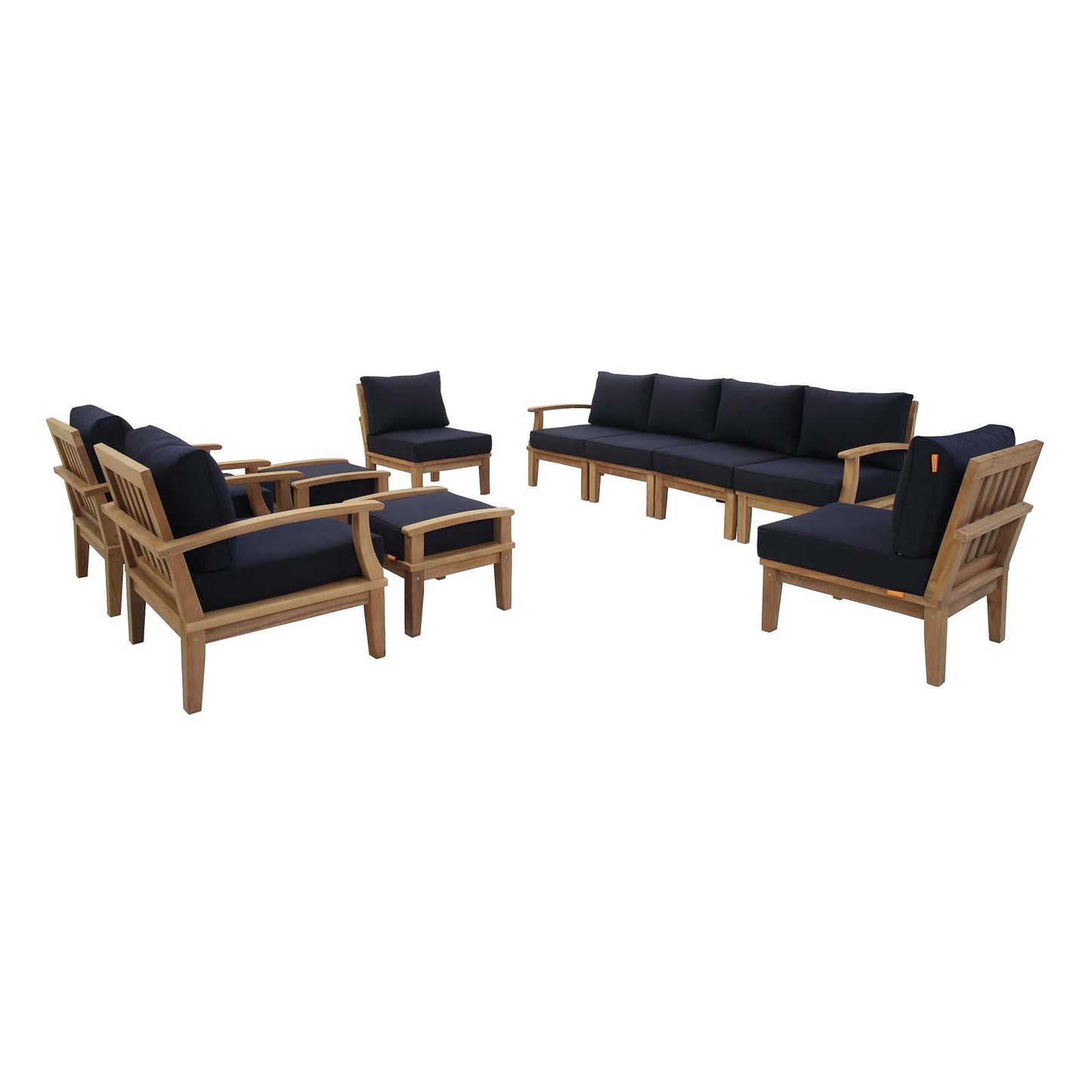 Marina 10 Piece Outdoor Patio Teak Set by Modway in Natural Navy