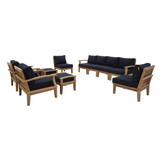Marina 10 Piece Outdoor Patio Teak Set by Modway in Natural Navy