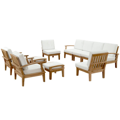 Marina 10 Piece Outdoor Patio Teak Set by Modway in Natural White