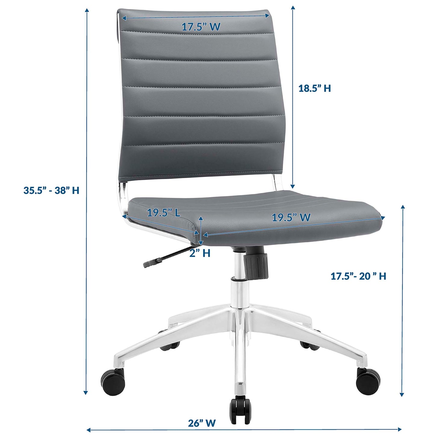 Jive Armless Mid Back Office Chair by Modway in Gray