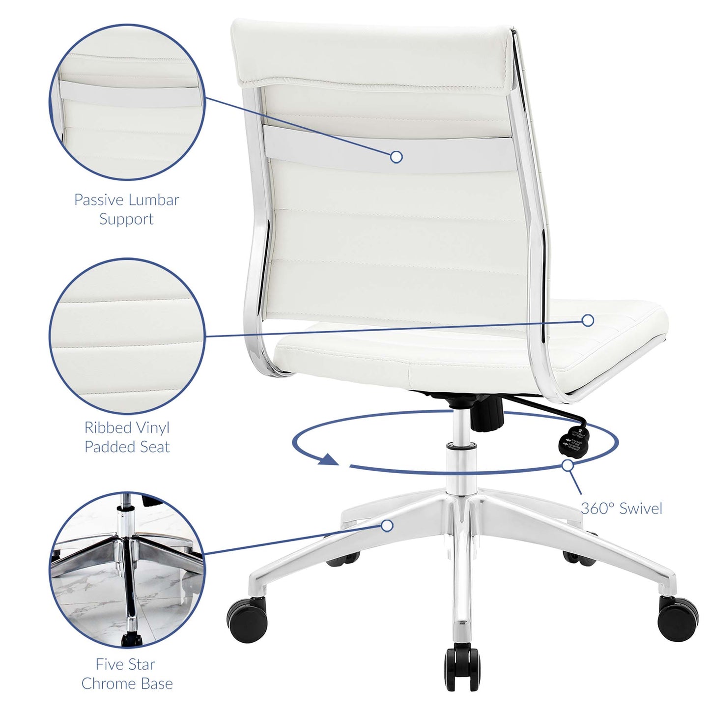 Jive Armless Mid Back Office Chair by Modway in White
