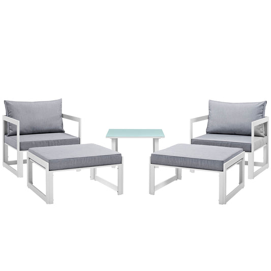 Fortuna 5 Piece Outdoor Patio Sectional Sofa Set by Modway in White Gray