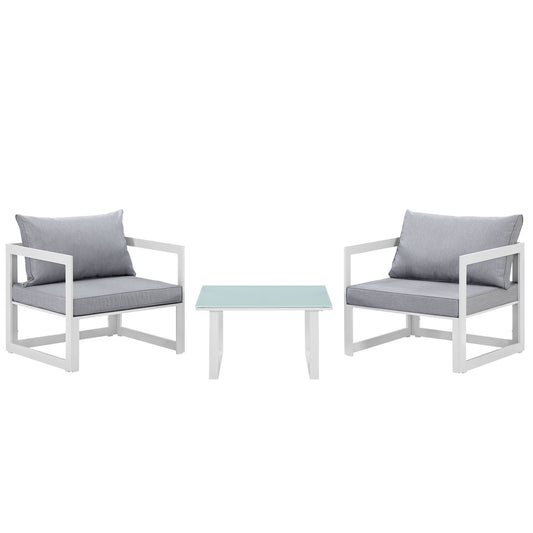 Fortuna 3 Piece Outdoor Patio Sectional Sofa Set by Modway in White Gray