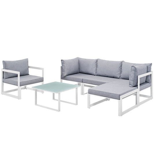 Fortuna 6 Piece Outdoor Patio Sectional Sofa Set by Modway in White Gray