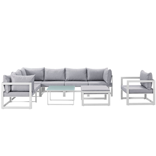 Fortuna 9 Piece Outdoor Patio Sectional Sofa Set by Modway in White Gray