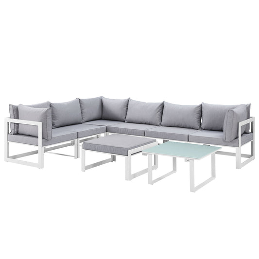Fortuna 8 Piece Outdoor Patio Sectional Sofa Set by Modway in White Gray