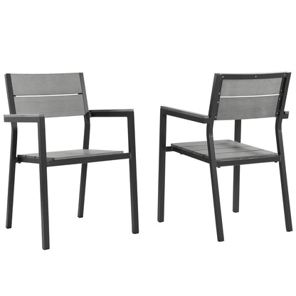 Maine Outdoor Patio Dining Armchair Set of 2 by Modway in Brown Gray