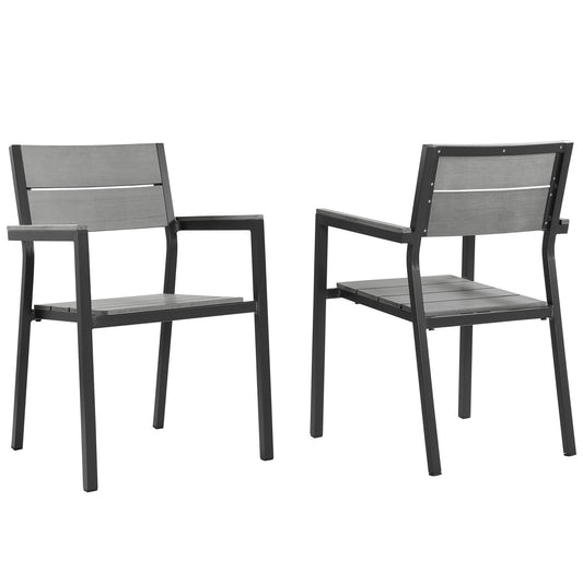Maine Outdoor Patio Dining Armchair Set of 2 by Modway in Brown Gray