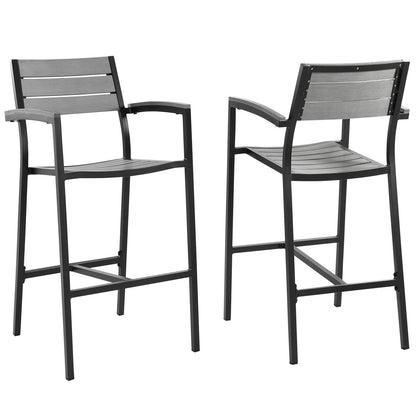 Maine Outdoor Patio Bar Stool Set of 2 by Modway in Brown Gray