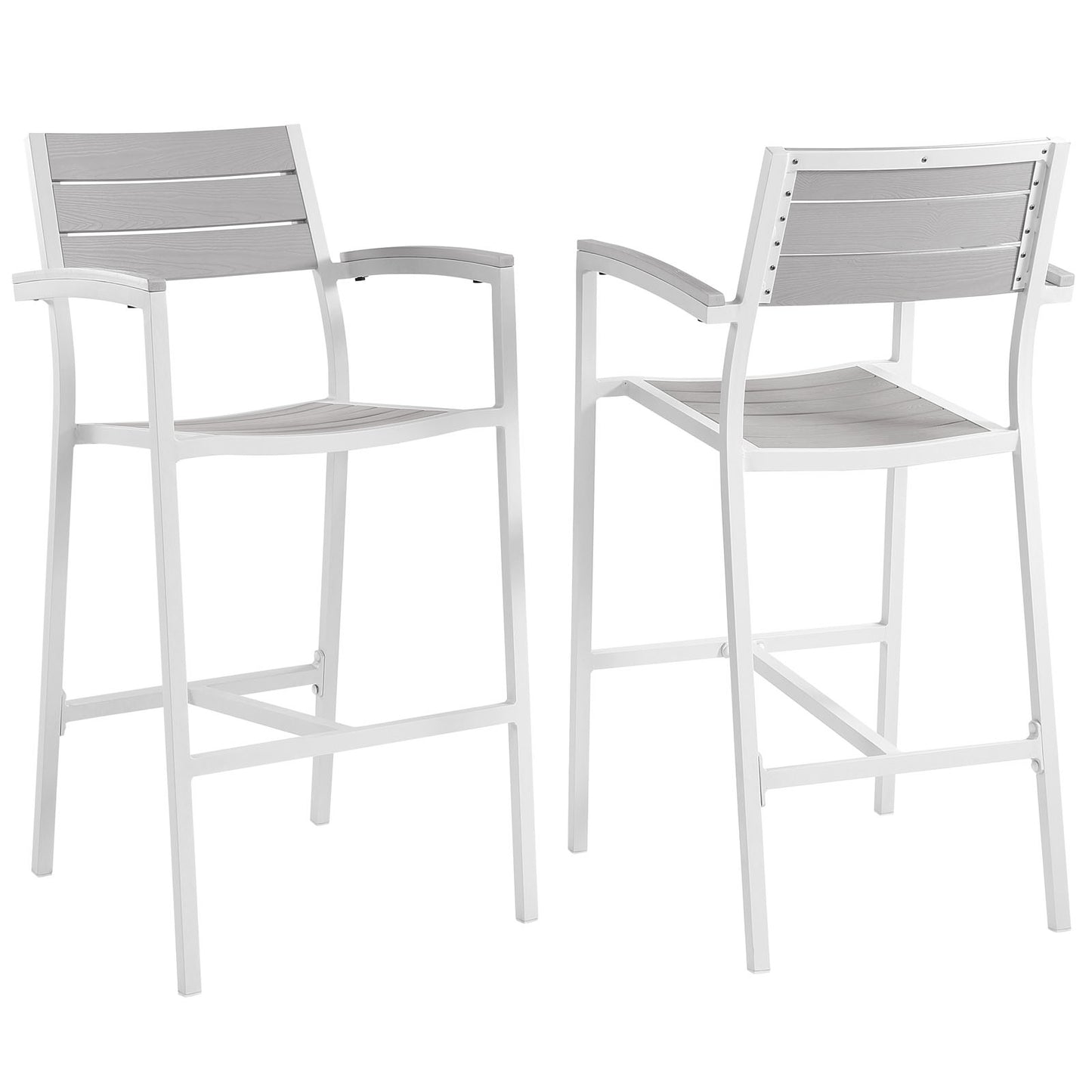 Maine Outdoor Patio Bar Stool Set of 2 by Modway in White Light Gray