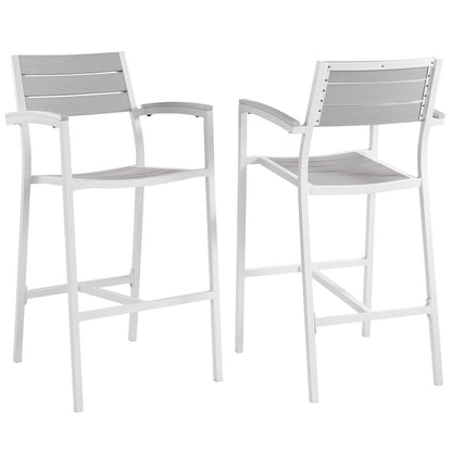 Maine Outdoor Patio Bar Stool Set of 2 by Modway in White Light Gray