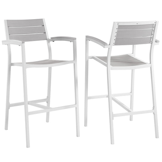 Maine Outdoor Patio Bar Stool Set of 2 by Modway in White Light Gray