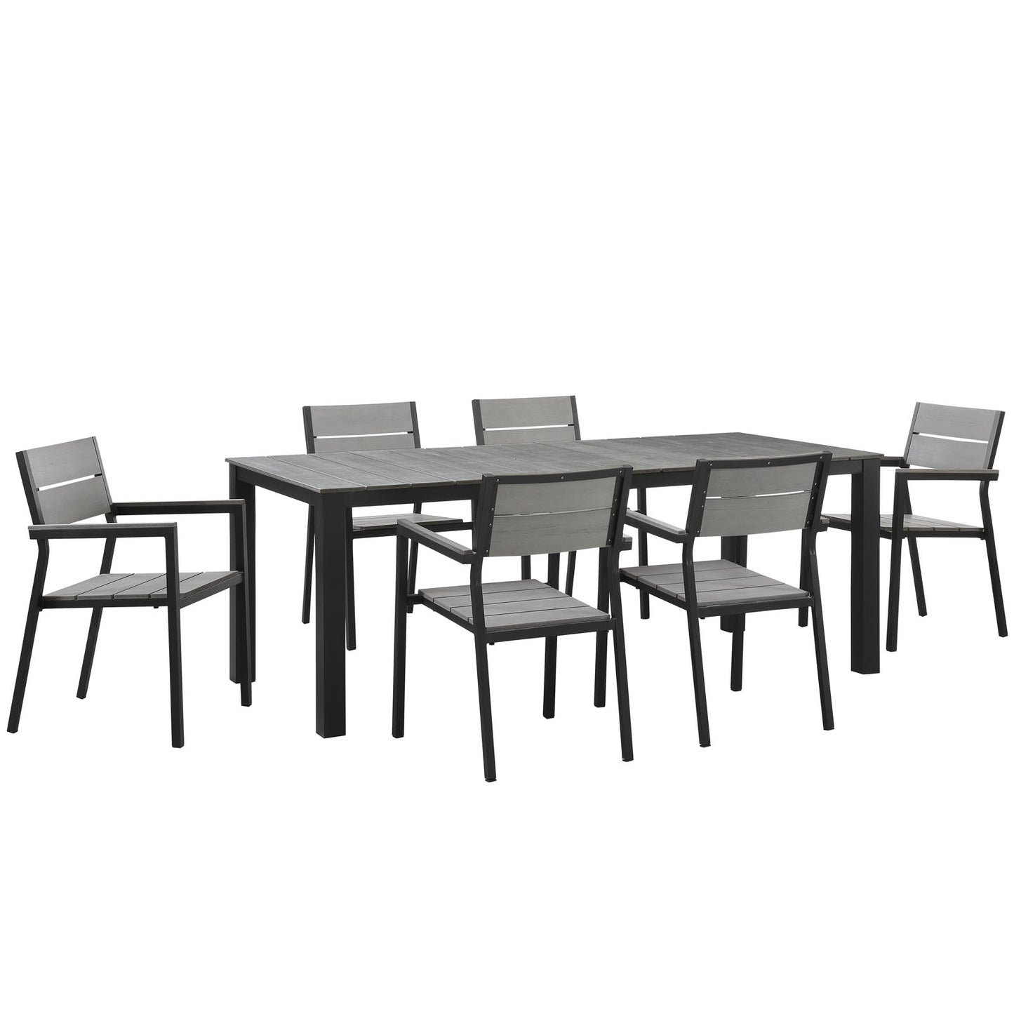 Maine 7 Piece Outdoor Patio Dining Set by Modway in Brown Gray
