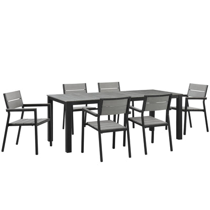 Maine 7 Piece Outdoor Patio Dining Set by Modway in Brown Gray