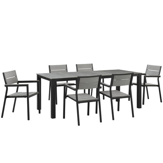 Maine 7 Piece Outdoor Patio Dining Set by Modway in Brown Gray