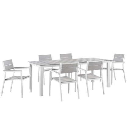 Maine 7 Piece Outdoor Patio Dining Set by Modway in White Light Gray