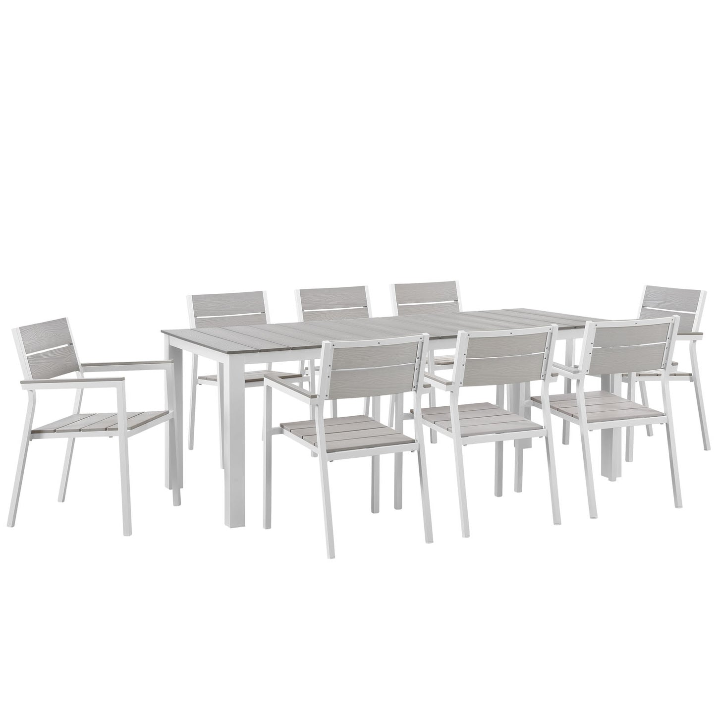 Maine 9 Piece Outdoor Patio Dining Set by Modway in White Light Gray
