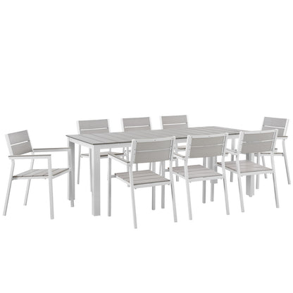 Maine 9 Piece Outdoor Patio Dining Set by Modway in White Light Gray