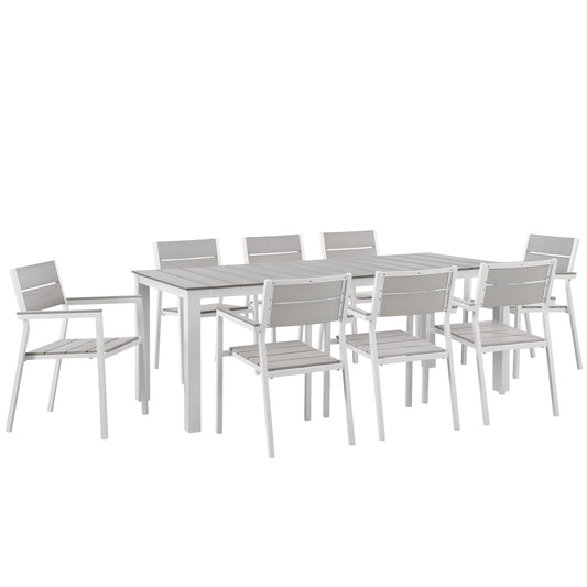 Maine 9 Piece Outdoor Patio Dining Set by Modway in White Light Gray