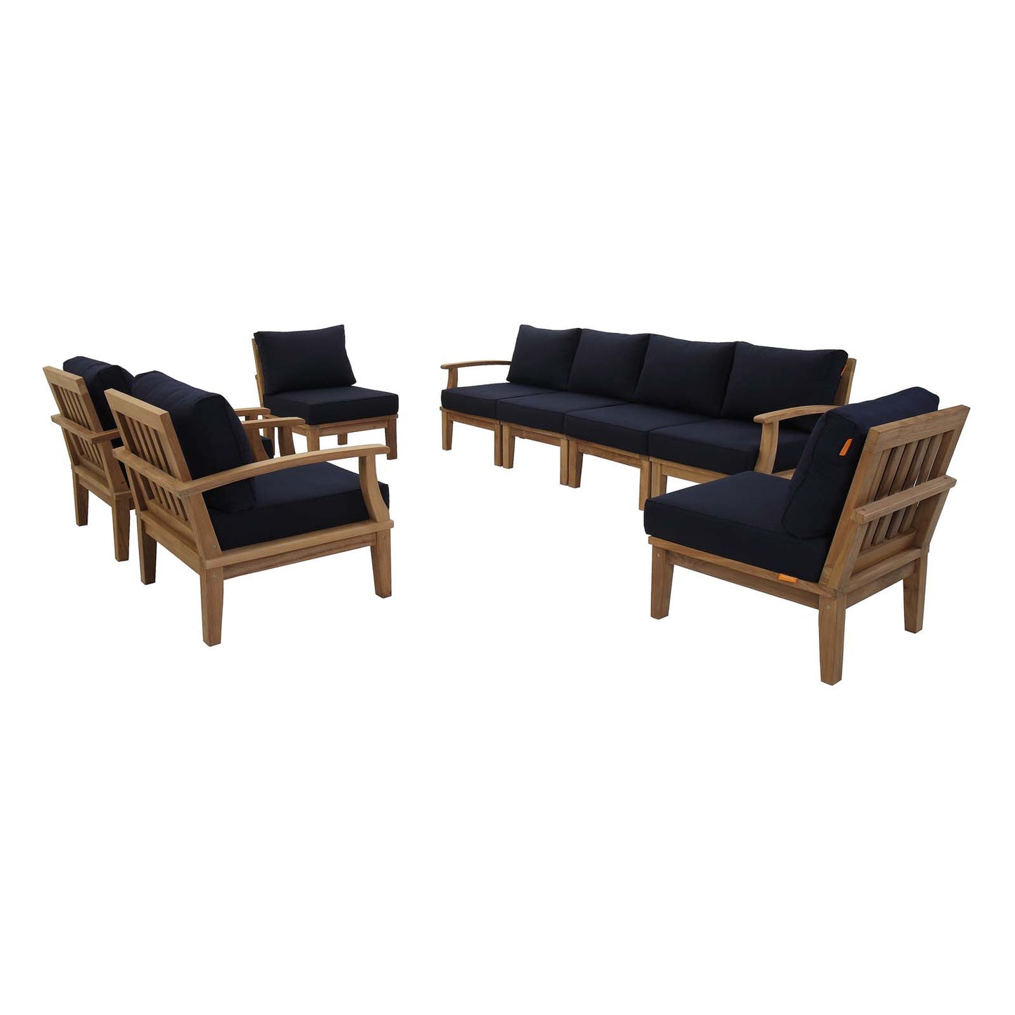 Marina 8 Piece Outdoor Patio Teak Set by Modway in Natural Navy