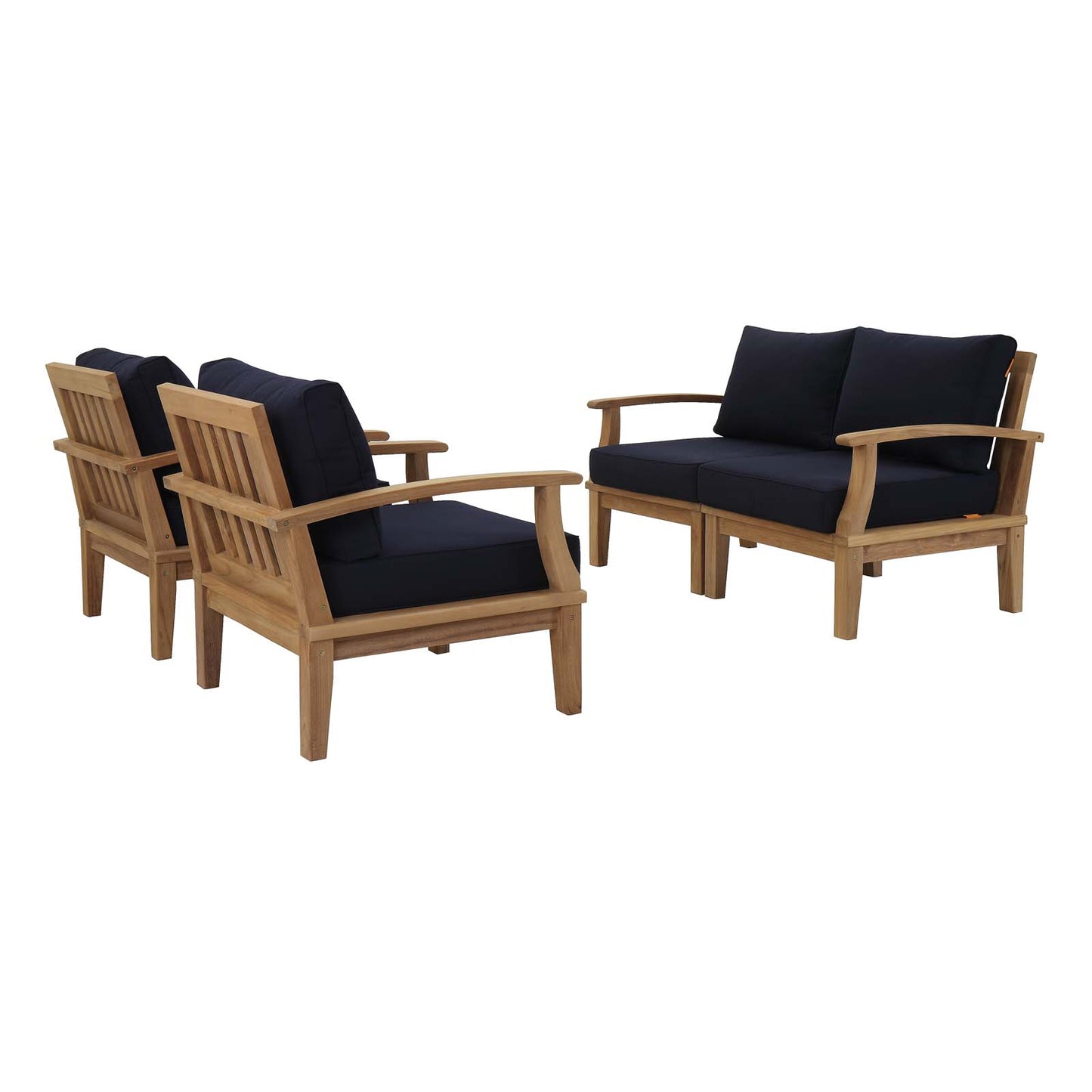 Marina 4 Piece Outdoor Patio Teak Set by Modway in Natural Navy