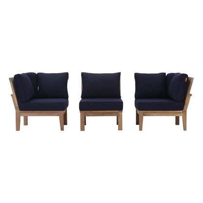 Marina 3 Piece Outdoor Patio Teak Set by Modway in Natural Navy