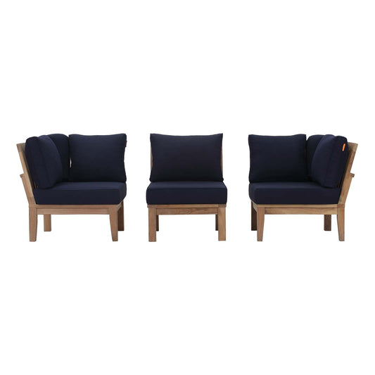 Marina 3 Piece Outdoor Patio Teak Set by Modway in Natural Navy