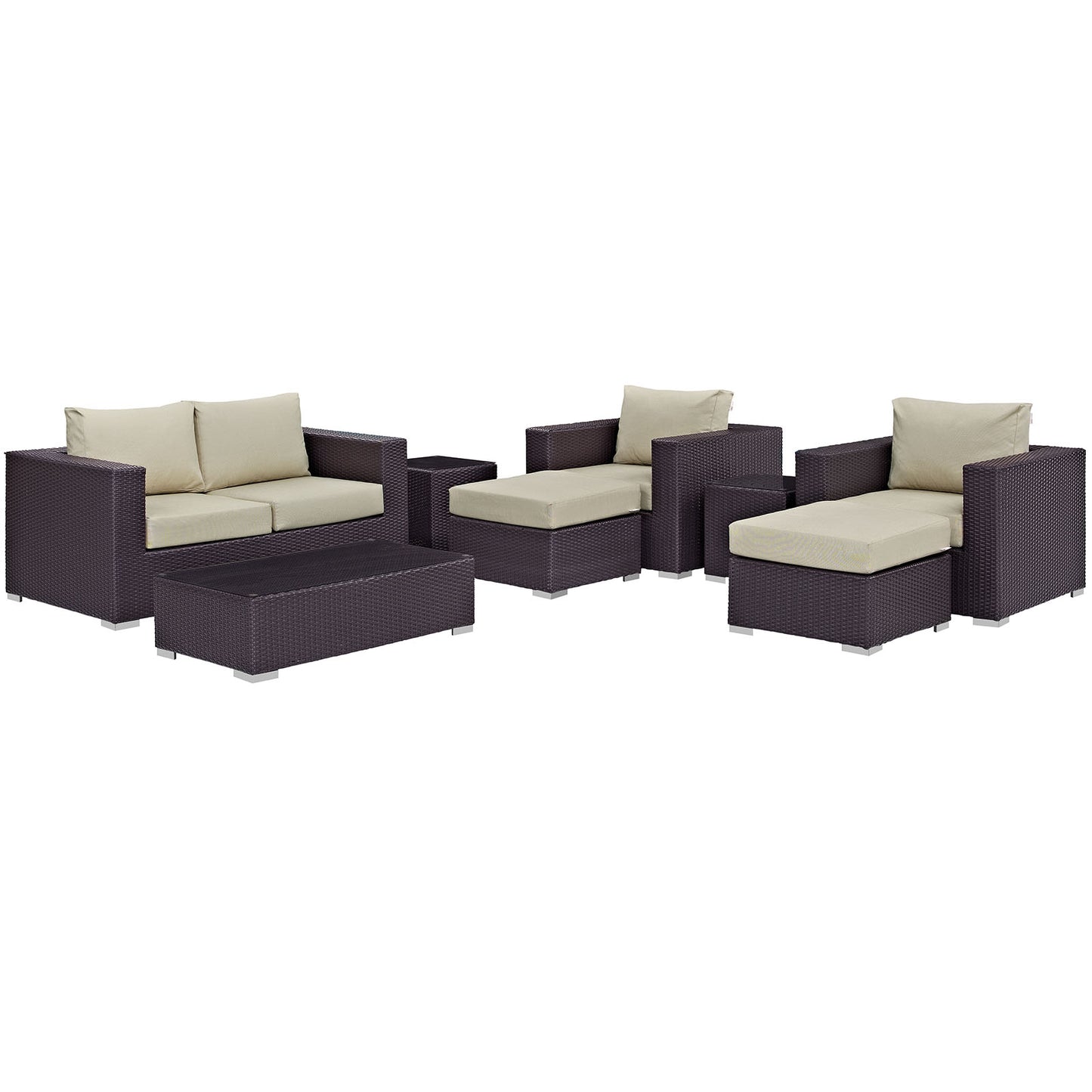 Convene 8 Piece Outdoor Patio Sofa Set by Modway in Espresso Beige