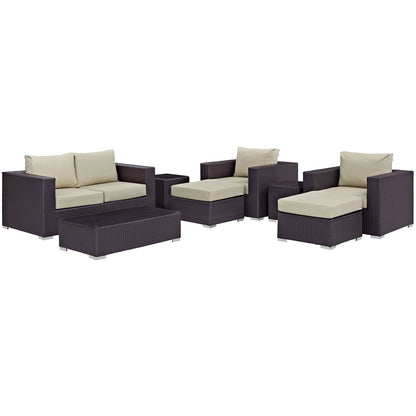 Convene 8 Piece Outdoor Patio Sofa Set by Modway in Espresso Beige