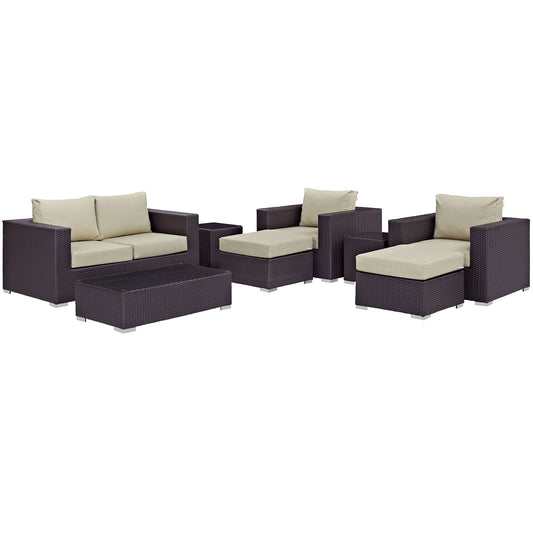 Convene 8 Piece Outdoor Patio Sofa Set by Modway in Espresso Beige
