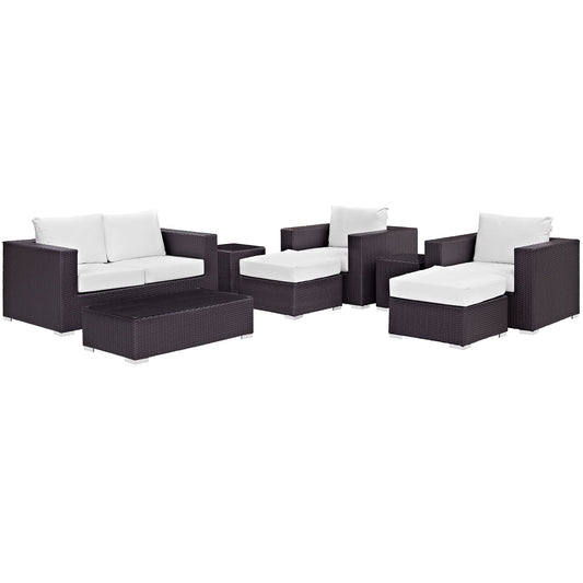 Convene 8 Piece Outdoor Patio Sofa Set by Modway in Espresso White