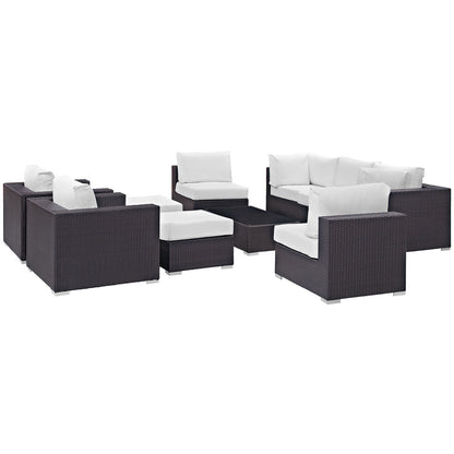 Convene 10 Piece Outdoor Patio Sectional Set by Modway in Espresso White