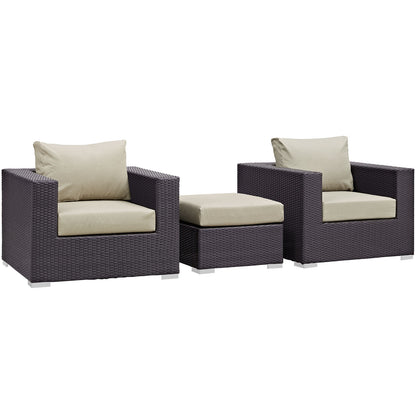 Convene 3 Piece Outdoor Patio Sofa Set by Modway in Espresso Beige
