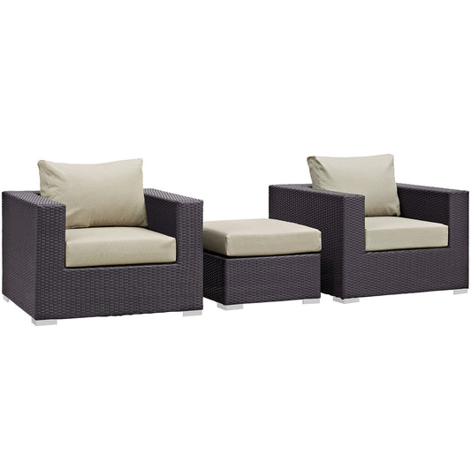 Convene 3 Piece Outdoor Patio Sofa Set by Modway in Espresso Beige