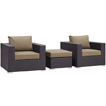 Convene 3 Piece Outdoor Patio Sofa Set by Modway in Espresso Mocha
