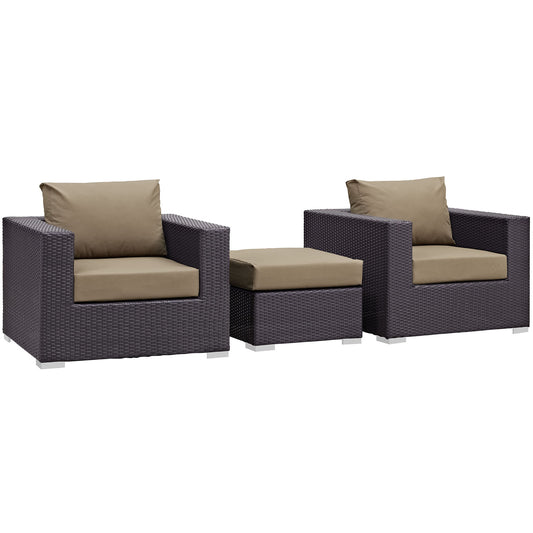 Convene 3 Piece Outdoor Patio Sofa Set by Modway in Espresso Mocha