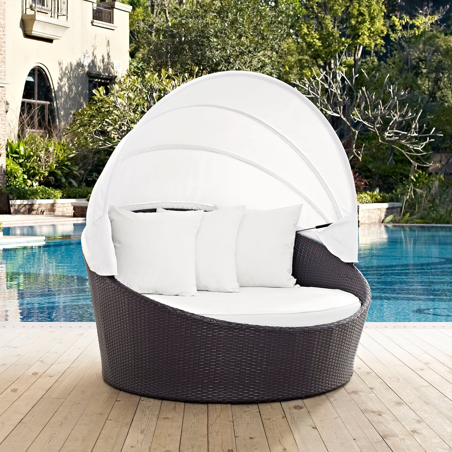 Convene Canopy Outdoor Patio Daybed by Modway in Espresso White