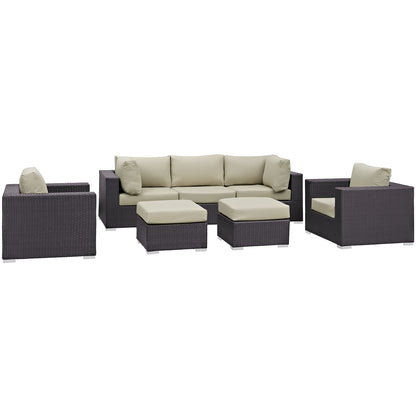 Convene 7 Piece Outdoor Patio Sectional Set by Modway in Espresso Beige