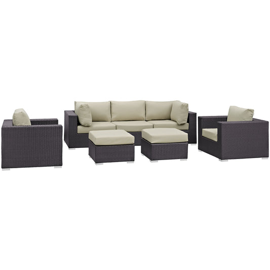 Convene 7 Piece Outdoor Patio Sectional Set by Modway in Espresso Beige