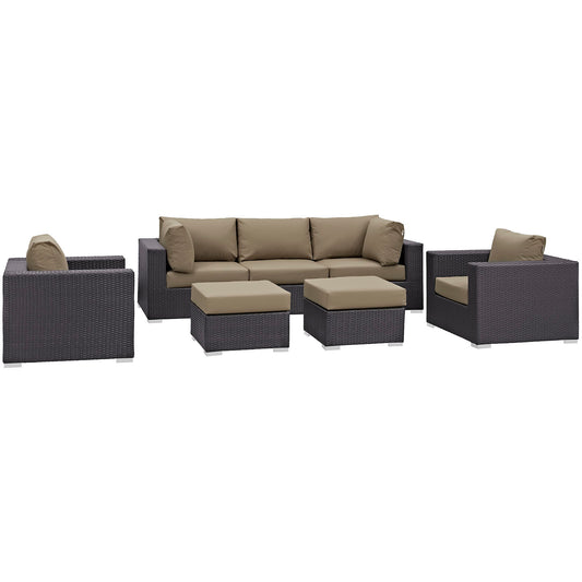 Convene 7 Piece Outdoor Patio Sectional Set by Modway in Espresso Mocha
