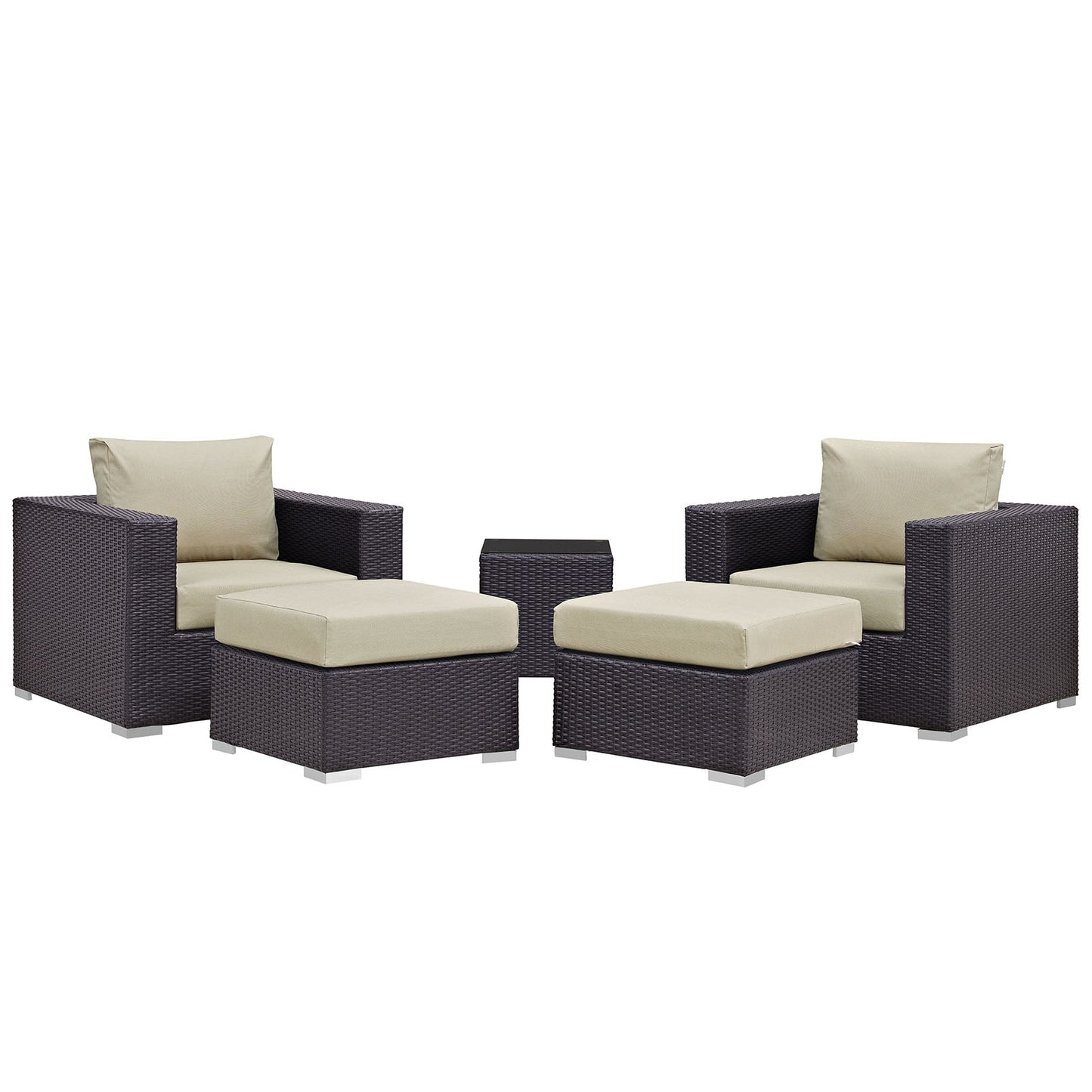 Convene 5 Piece Outdoor Patio Sectional Set by Modway in Espresso Beige