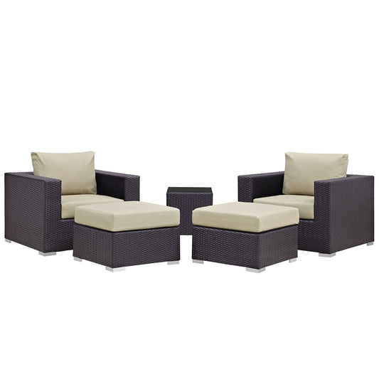Convene 5 Piece Outdoor Patio Sectional Set by Modway in Espresso Beige