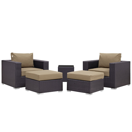 Convene 5 Piece Outdoor Patio Sectional Set by Modway in Espresso Mocha