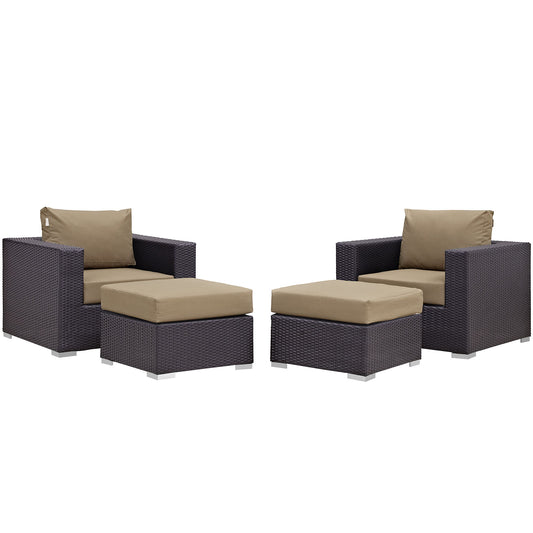 Convene 4 Piece Outdoor Patio Sectional Set by Modway in Espresso Mocha