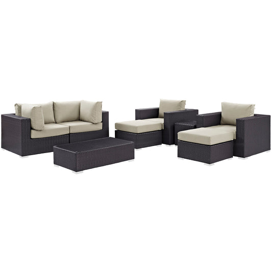 Convene 8 Piece Outdoor Patio Sectional Set by Modway in Espresso Beige